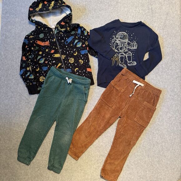 Hanna Andersson Hooded Zip Up Sweater Boy 4T Space Planets Hoodie Corduroy Pants - Picture 1 of 9